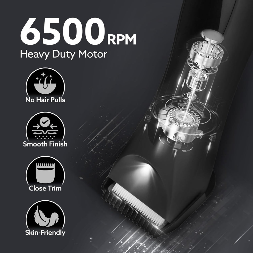 AGARO Grand Body Trimmer, For Beard, Body Shaving, 6 Length Settings, Self Sharpening Ceramic Blades, Waterproof (IPX7), Cordless, LED Torch, Dock Charging