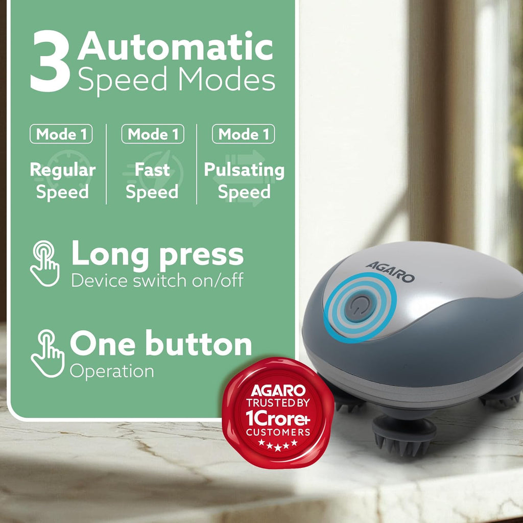 AGARO Scalp Massager, Stress Relief & Relaxation, Handheld & Portable, Rechargeable Electric Head Kneading Massager, 3 Speed Modes, Head Scratcher...